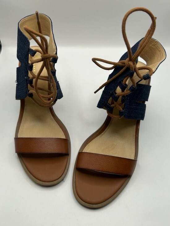 EST 1946 Shoes - Womens Denim Lace Up Block Heel Sandals Size 10 Brown Strap Casual Summer